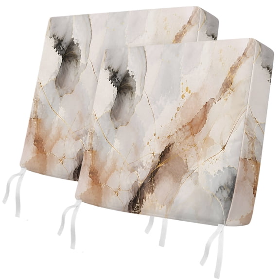 Abstract Marbled 2 Pcs Patio Cushion Covers, Gray Terracotta Ombre Fluid Texture Romantic Waterproof Outdoor Cushion Cover, Replacement Washable Sofa Chair Seat Cover with Zipper 20"x18"x4"