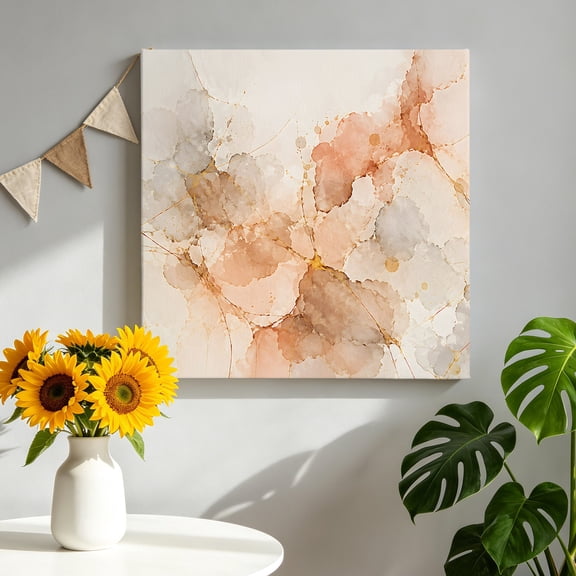 Abstract Marbled Canvas Wall Art, Amber Ink Golden Cracks Fluid Layering Texture Framed Picture Canvas Wall Art Print Decor Artwork Decorations for Living Room Bedroom Ready to Hang 10" x 10"