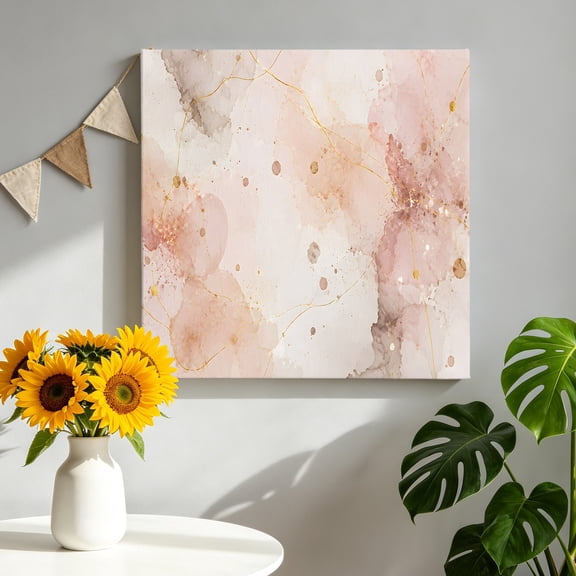 Abstract Marbled Canvas Wall Art Framed Wall Decor for Living Room Bedroom Bathroom, Rose Splattered Ink Fluid Layering Texture Canvas Pictures Ready to Hang Decor, 8"x8"