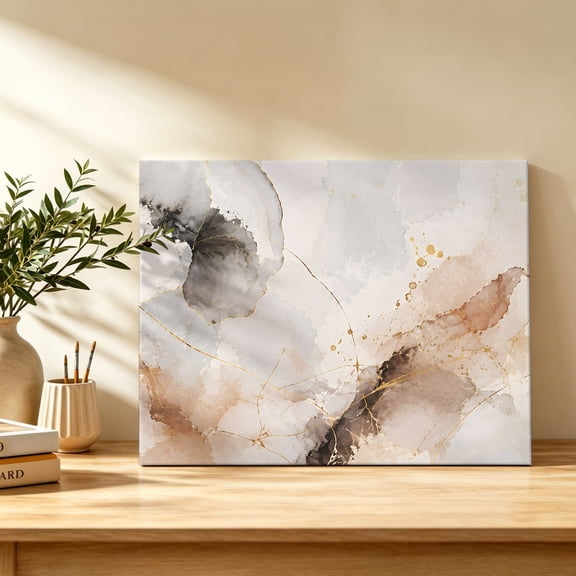 Abstract Marbled Canvas Wall Art, Gray Terracotta Ombre Fluid Texture Romantic Wall Art Prints Artwork Framed Canvas Ready to Hang Art Pictures for Bathroom Bedroom Entry Desk Corner 10" x 8"