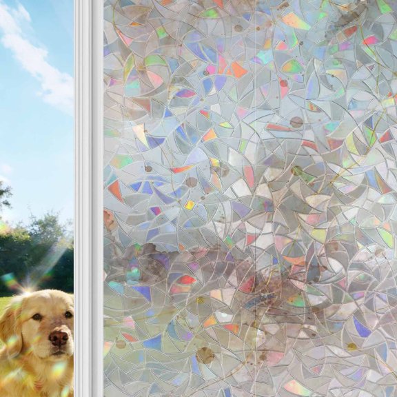 Abstract Marbled Rainbow Window Privacy Film, Rose Splattered Ink Fluid Layering Texture Stained Glass Window Film, Sun Blocking Glass Clings Non Adhesive Door Stickers 17.7 x 39.3 Inches