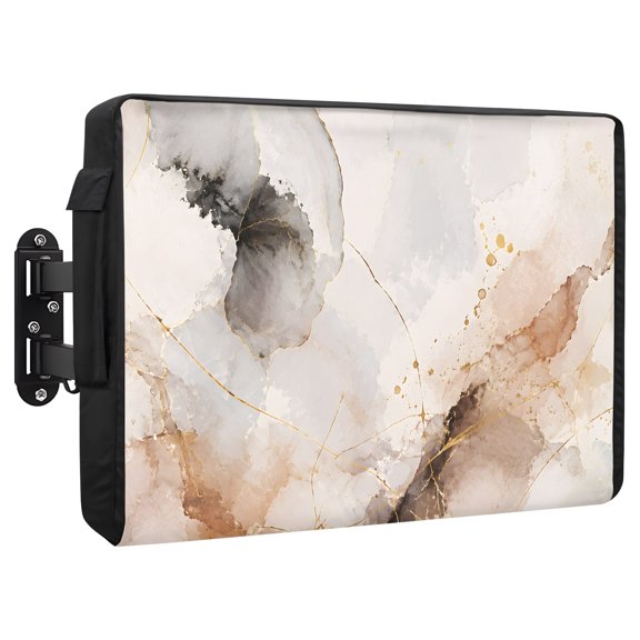 Abstract Marbled Waterproof Outdoor TV Cover, Gray Terracotta Ombre Fluid Texture Romantic Outside Weatherproof TV Enclosures for 48 to 50 Inch LCD Television Shield Flat Screen Protectors