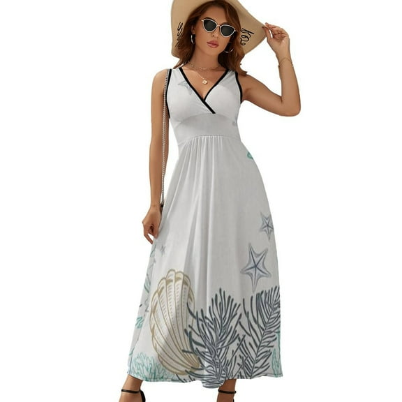 Abstract Marine Life Pattern Dress Fashion Boho Beach Long Dresses Female Party Printed Maxi Dress