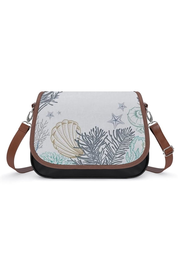 Abstract Marine Life Pattern Vintage Crossbody Bag for Women Medium Leather Hobo Bags Shoulder Bag Classic City Leather Satchels
