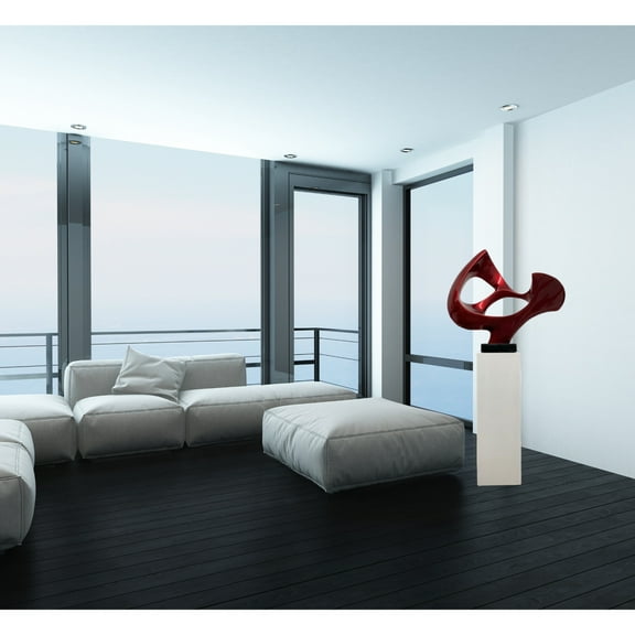 Abstract Mask 54" Tall Floor Sculpture // Metallic Red With White Stand