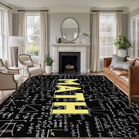 Abstract Math 5x7 Rug for Living Room Sofa and Coffee Table Layout, Mathematical Formula Pattern Black Washable Non Slip Rectangle Area Rug