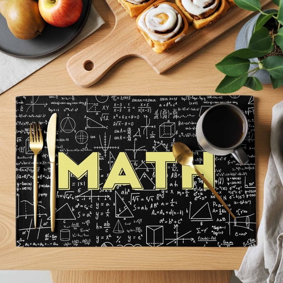 Abstract Math Placemats Set of 8, Mathematical Formula Pattern Black ...