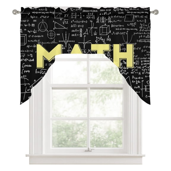 Abstract Math Swag Valance for Windows, Mathematical Formula Pattern Black Swag Curtains Valances for Small Window Treatment Rod Pocket for Kitchen Bathroom 1 Panel 56x36in