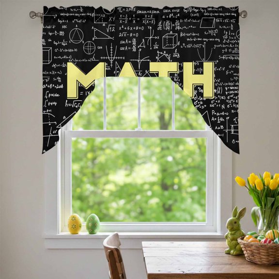 Abstract Math Swag Valances for Kitchen Window, Mathematical Formula Pattern Black Small Swag Valances Rod Pocket Curtain Drapes Window Treatment for Bedroom Bathroom, 56x36 Inch