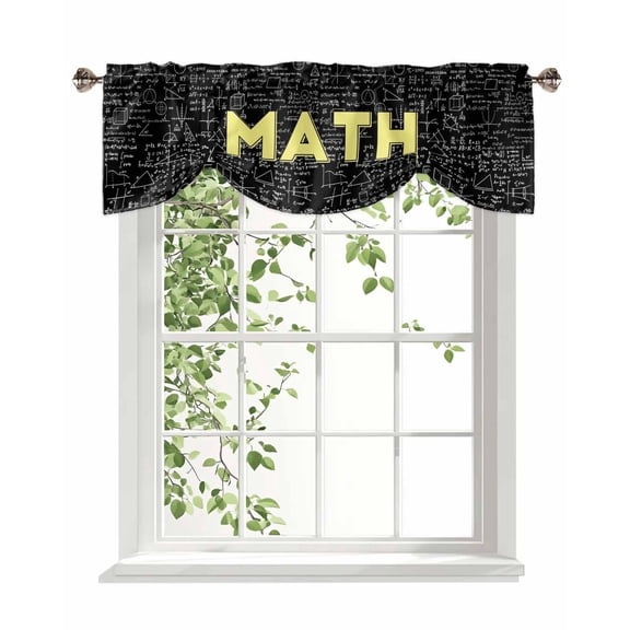Abstract Math Tie Up Valances Curtain, Adjustable Kitchen Mathematical Formula Pattern Black Valances for Windows Decor, Rod Pocket Short Curtains Set for Bedroom/Bathroom, 42"x18"