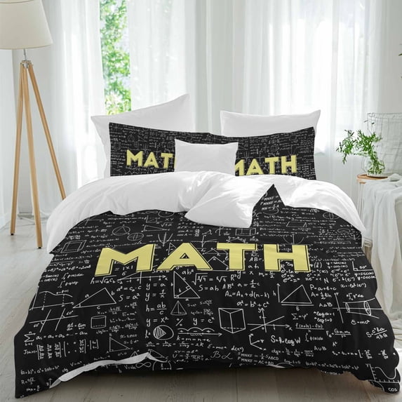 Abstract Math Twin Size Comforter Set, Mathematical Formula Pattern Black Bedding for All Seasons, 4 Pcs Bed Set, 1 Quiltcover (68"x86") ,1Sheet(67"x116"), 2Pillowcases (30"x20")