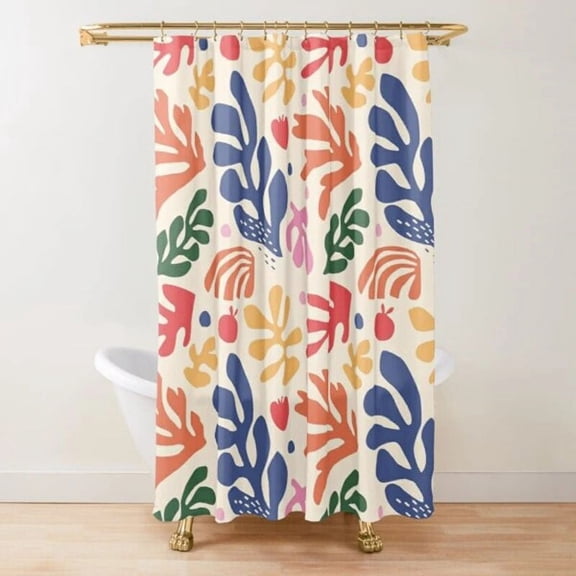 Abstract Matisse Flower Art Shower Curtain Modern Geometric Simple Aesthetic Pastel Boho Trendy Bathroom Curtain Decor with Hook