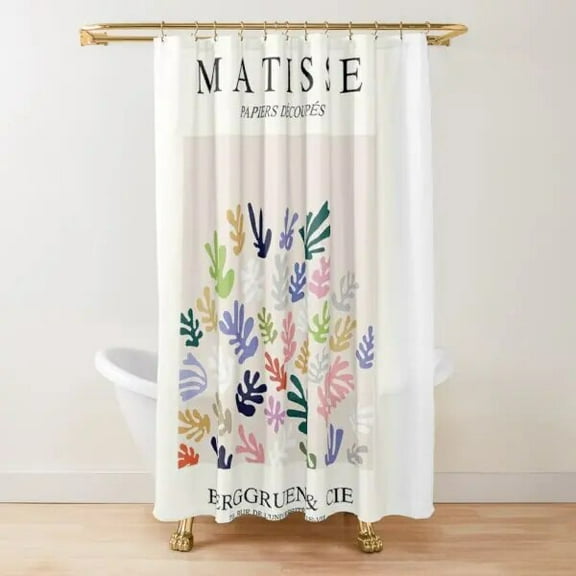 Abstract Matisse Flower Art Shower Curtain Modern Geometric Simple Aesthetic Pastel Boho Trendy Bathroom Curtain Decor with Hook