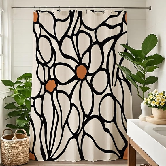 Abstract Matisse Flower Shower Curtain 72x72 Inch Funky 70S Cute Boho Floral Shower Curtains Set Aesthetic Geometric Black and White Bath Curtain Modern Art Vintage Retro Bathroom Decor