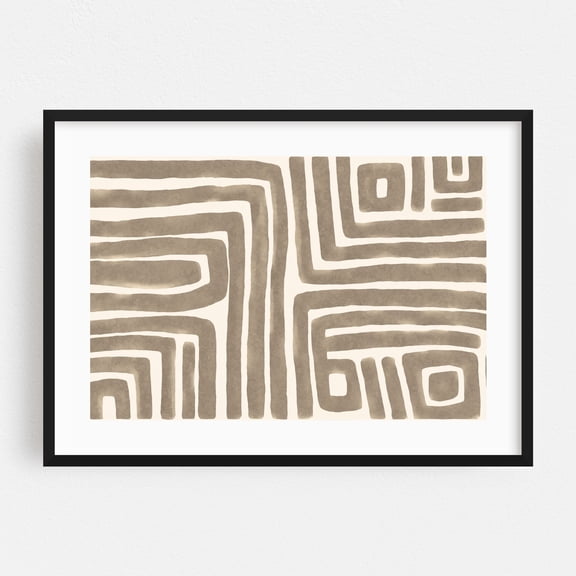 Abstract Maze Art Beige - Painting Black Framed Wall Art Print 24 x 36 inches