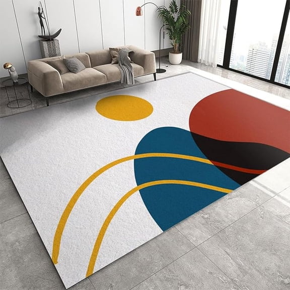 Abstract Medieval Mountains Sun Area Rug, Golden Lines Non Slip Carpet, Low Pile Easy Machine Washable Rug For Indoor Outdoor Hardwood Floors Home Decor 1x2ft