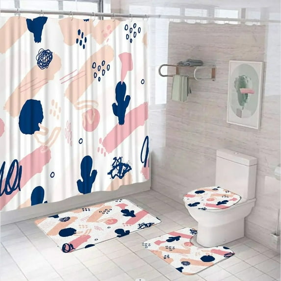 Abstract Medieval Shower Curtain Sets Colorful Leaves Vintage Art Bathroom Curtains Non-Slip Bath Mats Pedestal Rug Toilet Cover