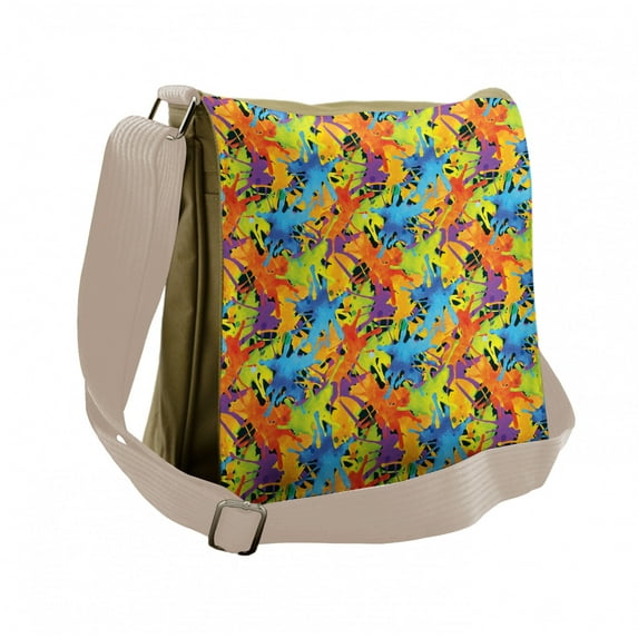 Abstract Messenger Bag, Color Splashes Funky, Unisex Cross-body, by Ambesonne