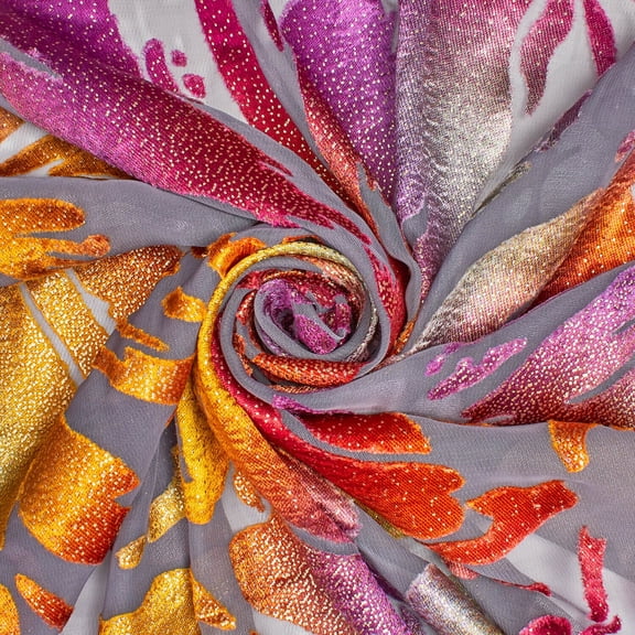 Abstract Metallic Embroidered Chiffon Jacquard Fabric – Sheer Shiny Polyester for Dresses, Skirts, Overlays & Costumes by the Yard (Sunburst, 5 Yards)