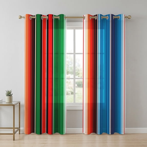 Abstract Mexican Stripes Sheer Curtains 96 Inch Long 2 Panels, Retro ...