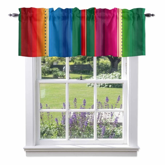 Abstract Mexican Stripes Valances for Windows, Retro Countryside Decoration Valance Window Treatment Rod Pocket Short Curtains Valances for Kitchen Bathroom 56"W x 16"L