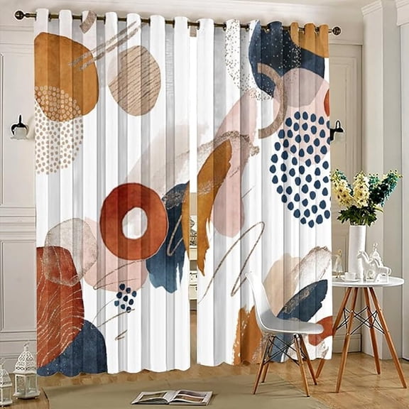Abstract Mid Century Art Room Darkening Blackout Window Curtains With Grommets,Modern Bohemian Geometric Leaves Floral Plant Energy Efficient Window Treatment 42"W x 63"L (Pack of 2)