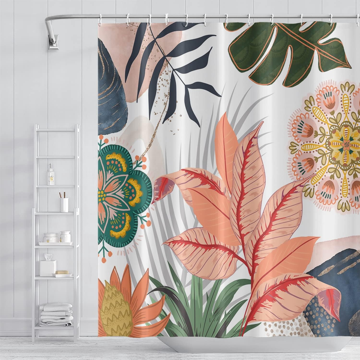 Abstract Mid Century Bathroom Shower Curtain, Colorful Boho Tropical ...