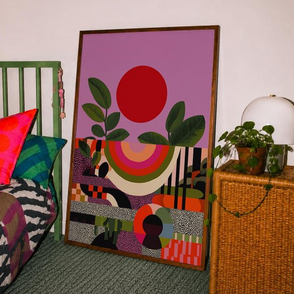 Abstract Mid Century Geometric Sunset Colorful Botanical Poster