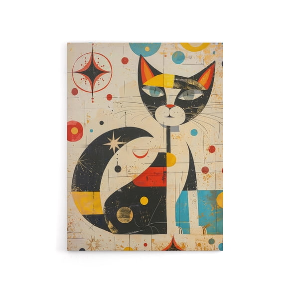 Abstract Mid Century Modern Atomic Cat Canvas Wall Art Print 18X24"