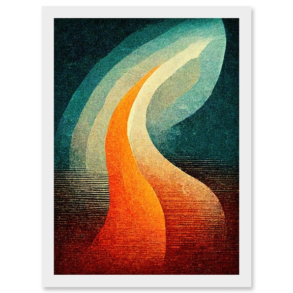 Abstract Mid Century Orange And Blue Organic Candle Flame Artwork Framed Wall Art Print A4