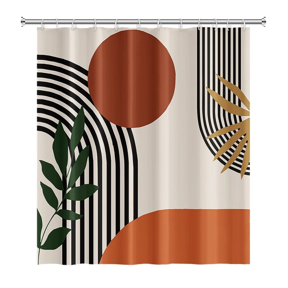 Abstract Mid Century Shower Curtain Arch Sun Moon Minimalist Geometric