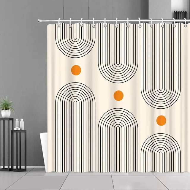 Abstract Mid Century Shower Curtain Arch Sun Moon Minimalist Geometric ...