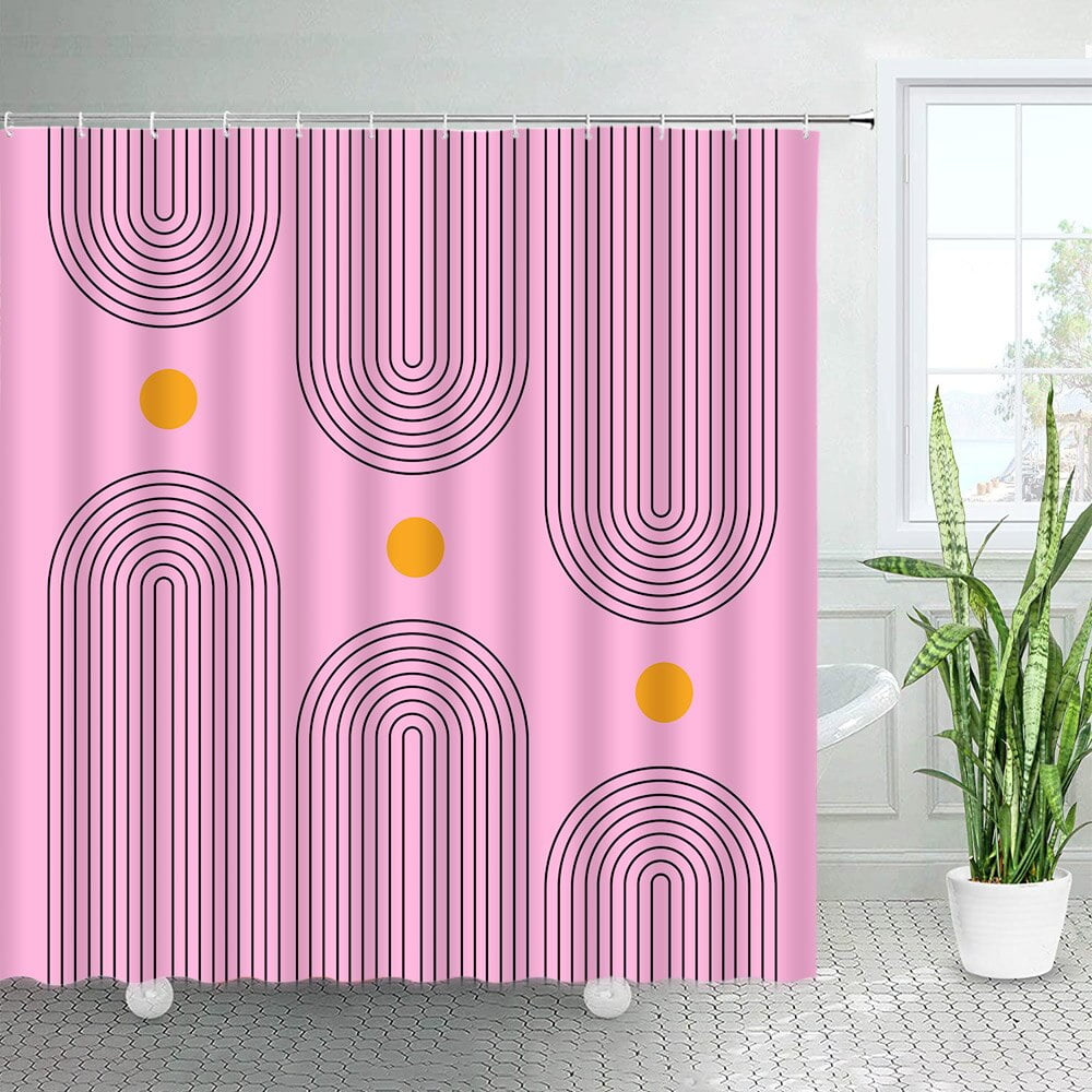 Abstract Mid Century Shower Curtain Modern Boho Black Lines Leaves