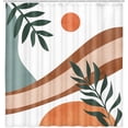 thumbnail image 1 of Abstract Mid Century Shower Curtain Sets for Bathroom,Modern Plant Leaf Art Minimalist Tropical Leaves Bath Curtains, Fabric Geometric Shapes Orange Sun Decor Curtains with Hooks 72X84 in, 1 of 6