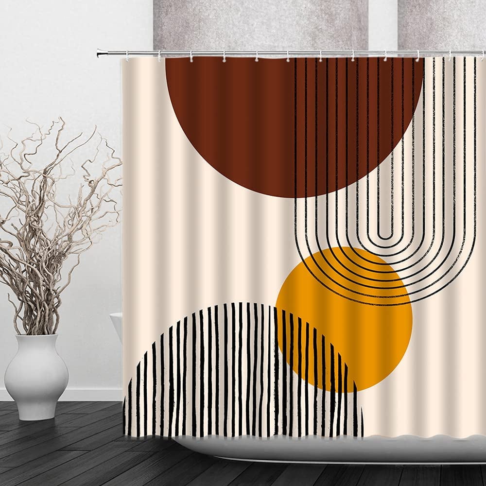 Abstract Mid Century Shower Curtains Boho Arch Sun Beige Modern