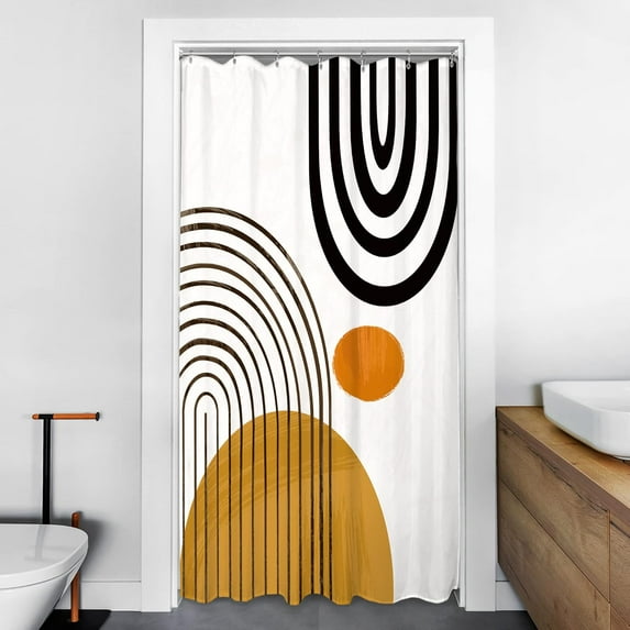 Abstract Mid Century Small Stall Shower Curtain for Bathroom Decor 36Wx72H Inches Single Half Narrow RV Boho Modern Minimalistic Geometry Aesthetic Fabric Waterproof Polyester 7 Pack Hooks