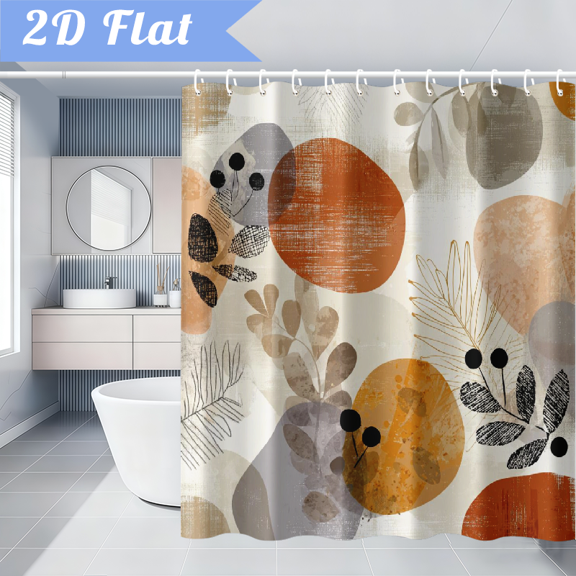 Abstract Mid Century Style Boho Leaves Colorful Geometric Pattern Shower Curtain Washable Polyester Fabric Bath Shower Curtain 71x71Inch with Hooks