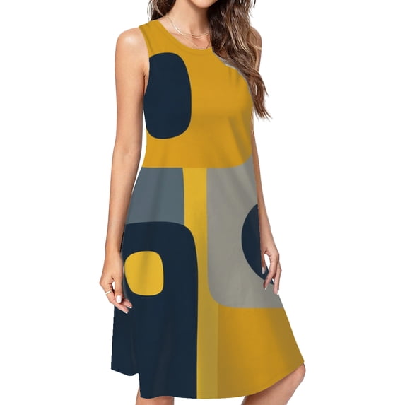 Abstract Midcentury Modern Art Casual Sleeveless Loose Sundress Dress For Women Summer Dress Daily Woman
