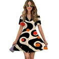 thumbnail image 1 of Abstract Midcentury Modern Art Women Dress V-Neck Short Sleeve Flowy Swing Party Midi Dress, 1 of 4