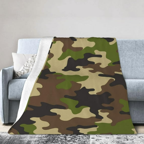 Abstract Military Camo Pattern Fleece Blanket Comfort Warmth Soft Cozy Easy Care Bed Throw Blanket for Living Room/Bedroom All Season,Gift,60"x50"