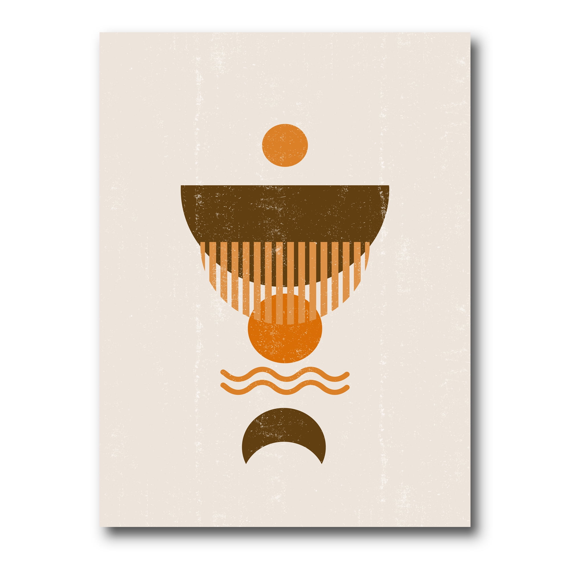 Abstract Minimal Brown Moon and Orange Sun 12 in x 8 in Painting Canvas Art Print, by Designart