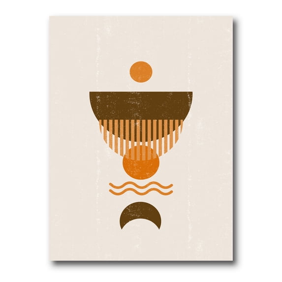 Abstract Minimal Brown Moon and Orange Sun 16 in x 40 in Painting Canvas Art Print, by Designart