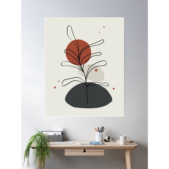 Abstract Minimal Shapes Plants 06 Tropical Modern Illustration Drawing Pattern Texture Poster Wall Art, Modern Wall Decor For Living Room Bedroom, 8x12 UNFRAMED