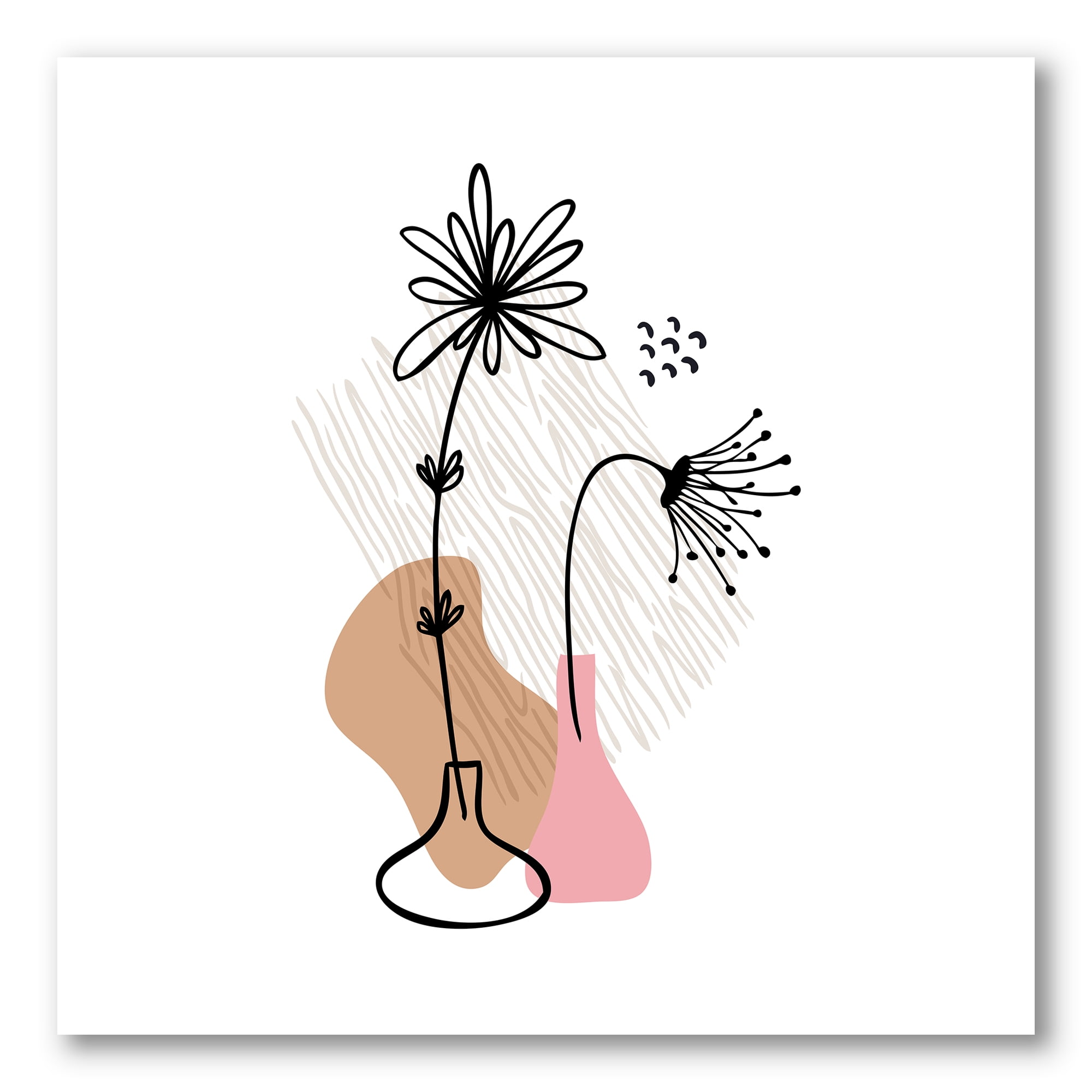 Abstract Minimal Shapes Under Flowers III 30 in x 30 in Painting Canvas Art Print, by Designart