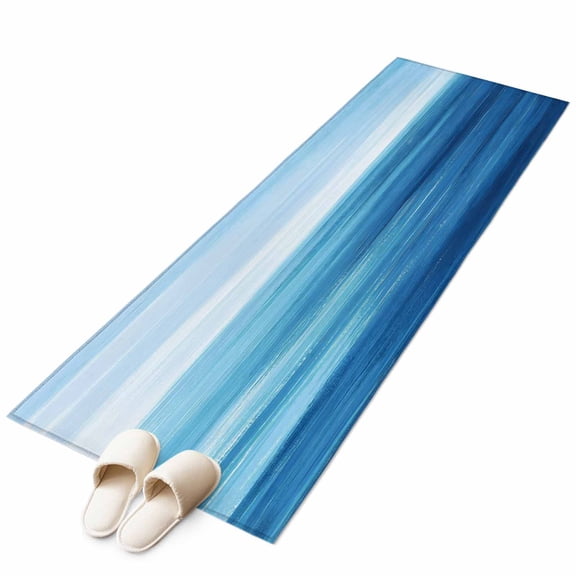 Abstract Minimalism Blue Ocean Waves Non-Slip Non-Shedding Floor Mat, Aqua Theme Washable Sturdy Carpet for Living Room Bedroom Home Decor