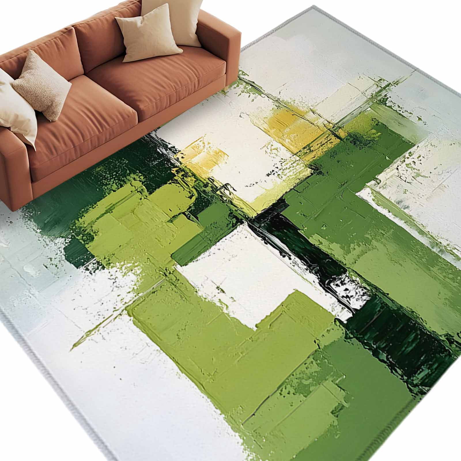 Abstract Rug Minimalistic Abstract Minimalist Area Rug 5x7ft Green Black Oil Painting Effect Non ...