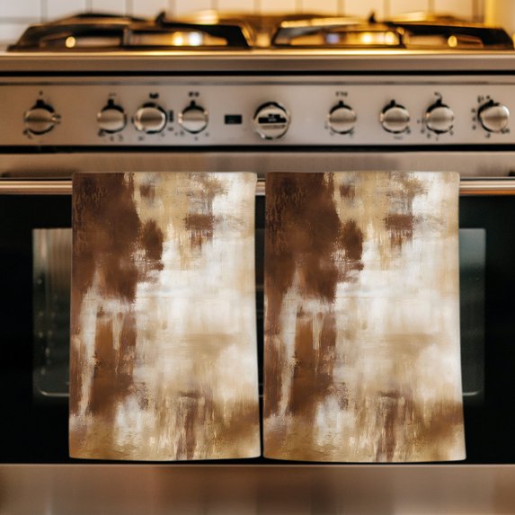 Abstract Minimalist Kitchen Towels Set of 4, Modern Bohemia Aesthetic Ombre Brown Absorbent Dish Towels for Kitchen, Microfiber Hand Towel, Quick Drying Tea Towel for Cleaning Decorative Dishcloths