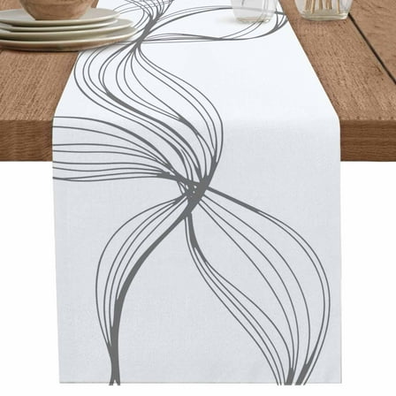 Abstract Minimalist Line on White Table Runner-70 Inch Long Modern Art Table Runners Linen Burlap Tablerunner for Kitchen Dining Room Holiday Party