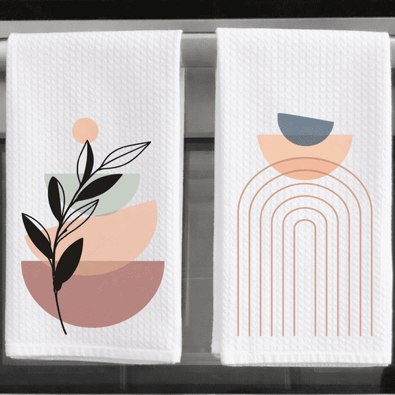 Abstract Minimalist Modern Kitchen Towel Set Waffle Weave, 16x24, Dish Drying Cloth