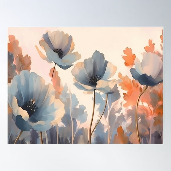 Abstract Minimalist Muted Color Flowers Boho Art Poster Wall Art, Modern Wall Decor For Living Room Bedroom, 16x24 UNFRAMED